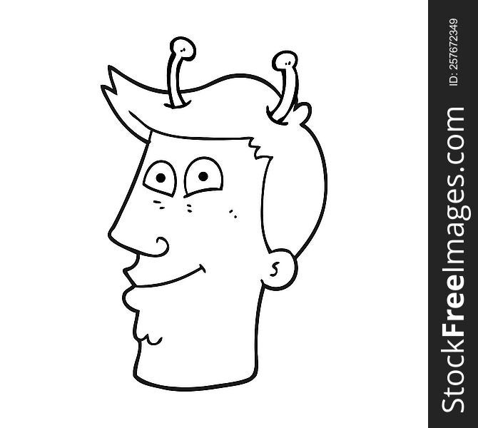 freehand drawn black and white cartoon alien man