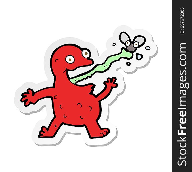 sticker of a cartoon frog catching fly