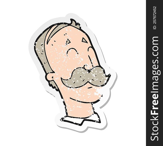 Retro Distressed Sticker Of A Cartoon Ageing Man With Mustache