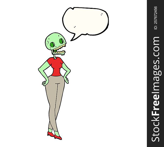 freehand drawn speech bubble cartoon zombie woman