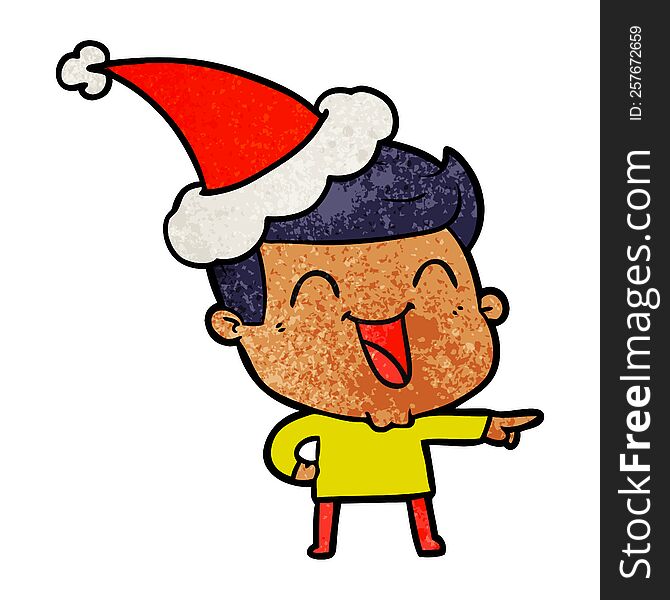 Textured Cartoon Of A Man Laughing Wearing Santa Hat