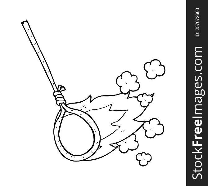 freehand drawn black and white cartoon flaming noose