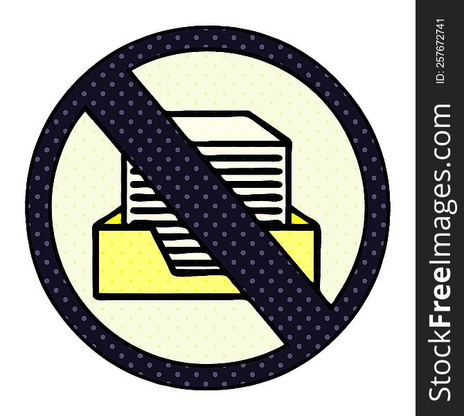 comic book style cartoon of a paper ban sign