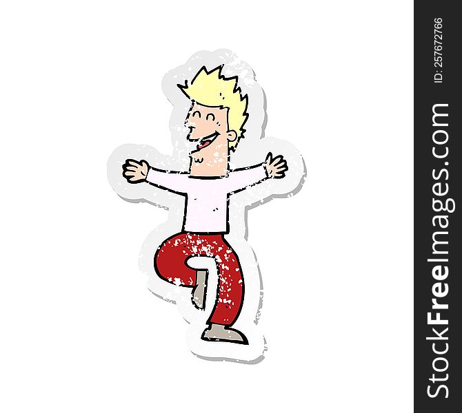 Retro Distressed Sticker Of A Cartoon Laughing Man