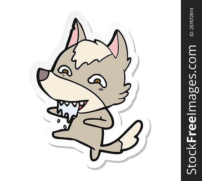 Sticker Of A Cartoon Hungry Wolf