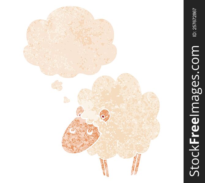 cartoon sheep with thought bubble in grunge distressed retro textured style. cartoon sheep with thought bubble in grunge distressed retro textured style