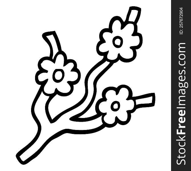 black and white cartoon branches with flowers
