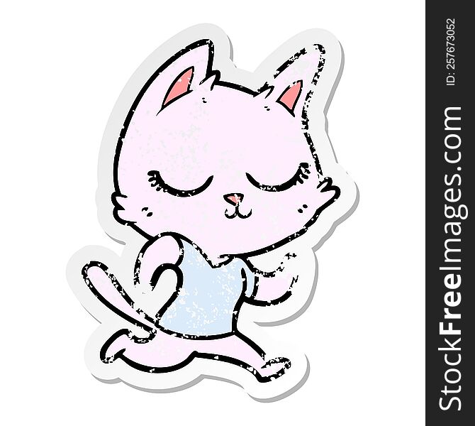 Distressed Sticker Of A Calm Cartoon Cat Running