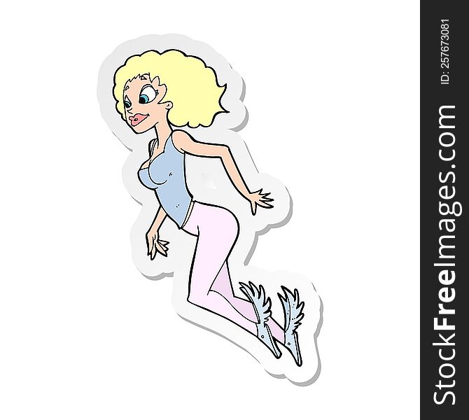 sticker of a cartoon flying woman