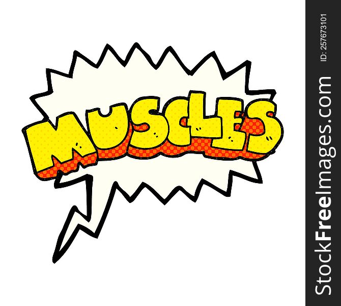 freehand drawn comic book speech bubble cartoon muscles symbol