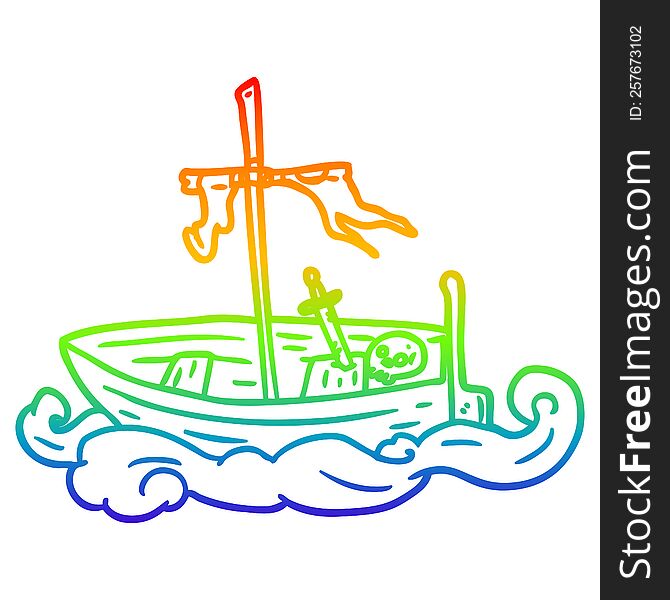 rainbow gradient line drawing of a old shipwrecked boat