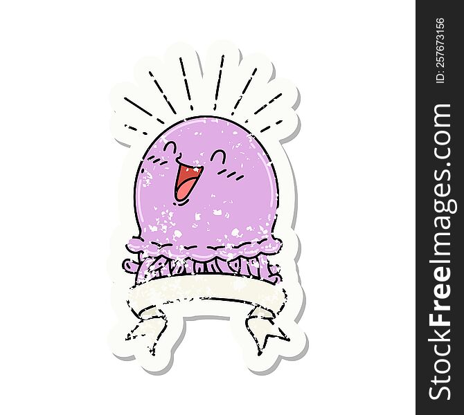 Grunge Sticker Of Tattoo Style Happy Jellyfish
