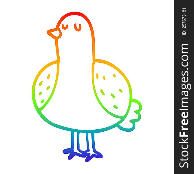 Rainbow Gradient Line Drawing Cartoon Bird