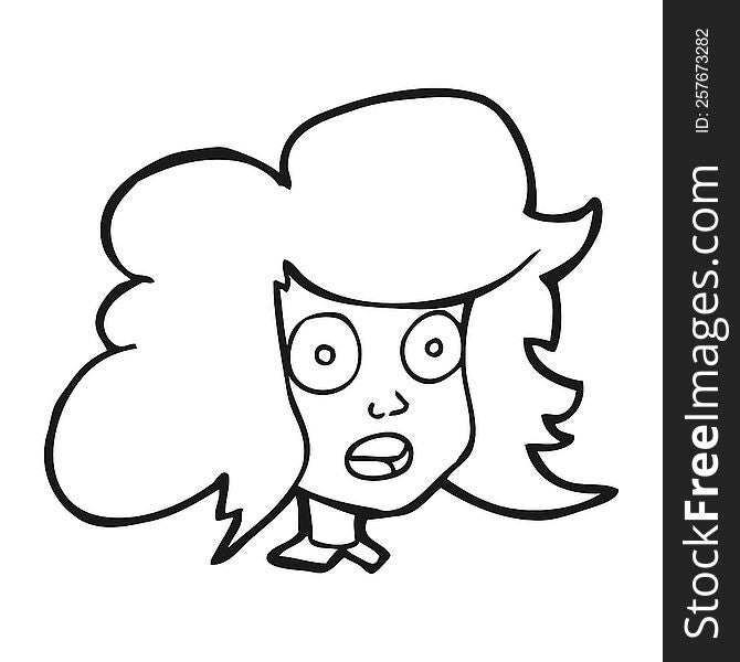 black and white cartoon surprised female face