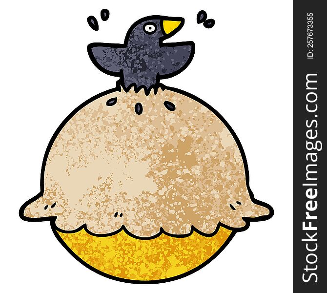 cartoon blackbird in a pie. cartoon blackbird in a pie