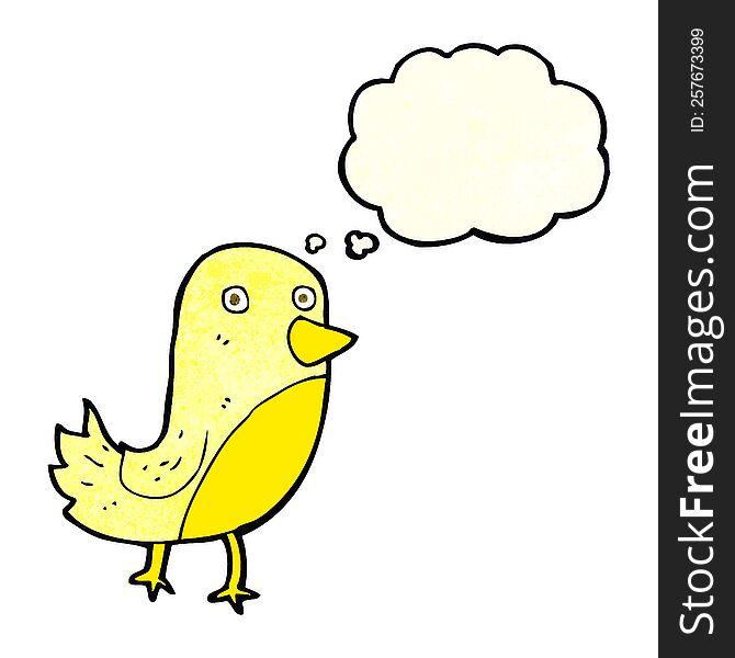 cartoon yellow bird with thought bubble