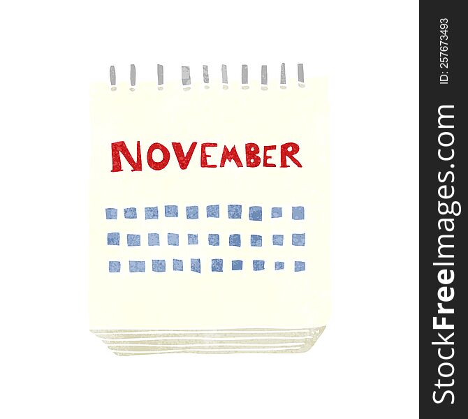 Retro Cartoon Calendar Showing Month Of November