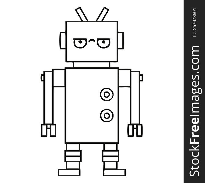 Line Drawing Cartoon Annoyed Robot