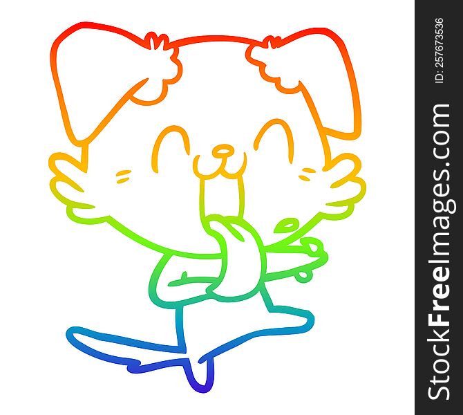 Rainbow Gradient Line Drawing Cartoon Panting Dog