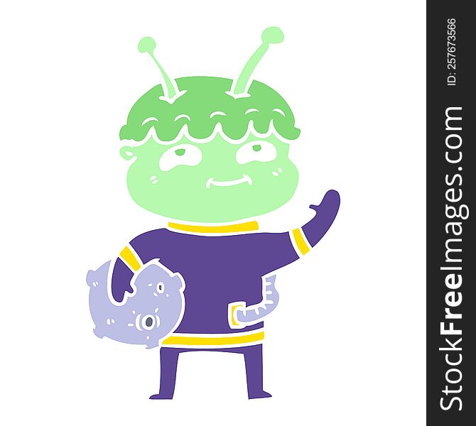 friendly flat color style cartoon spaceman waving