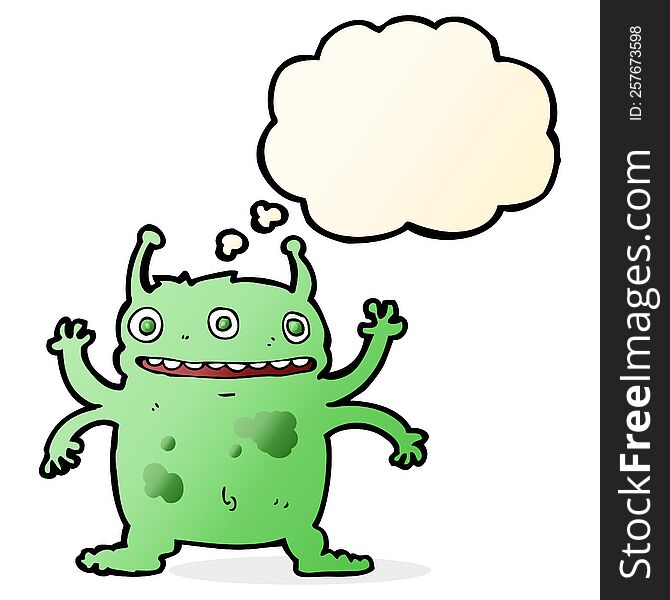Cartoon Alien Monster With Thought Bubble