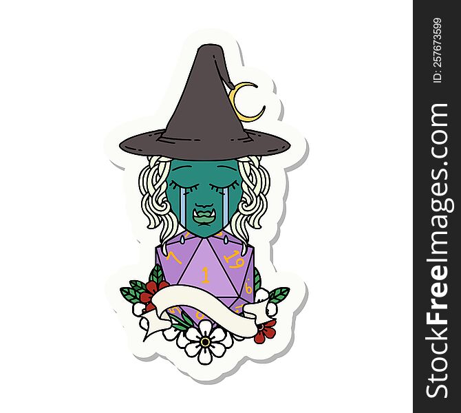 Crying Orc Witch With Natural One D20 Roll Sticker