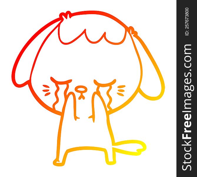 warm gradient line drawing of a cute puppy crying cartoon