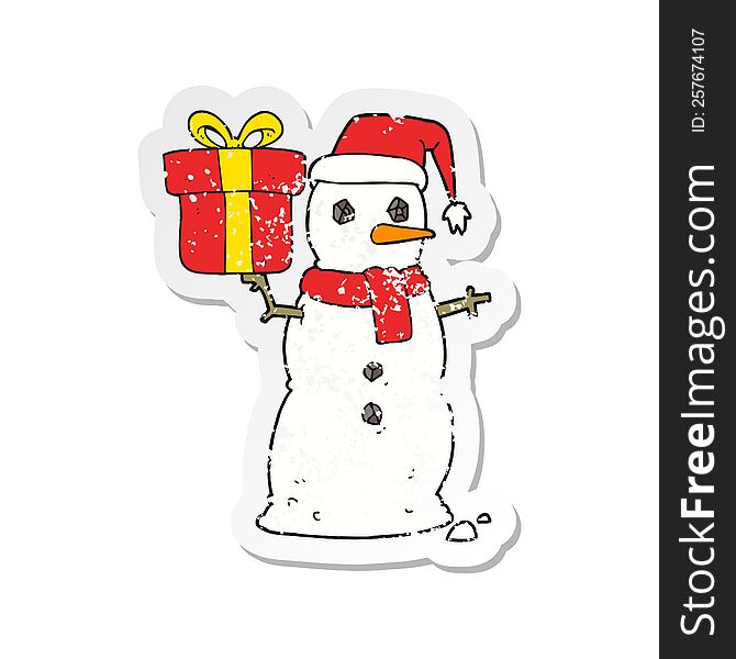 retro distressed sticker of a cartoon snowman