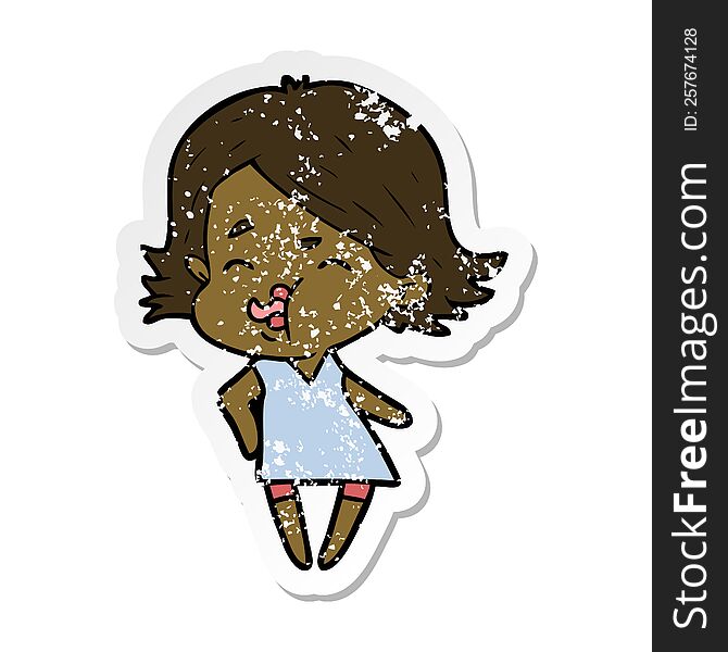 distressed sticker of a cartoon girl pulling face