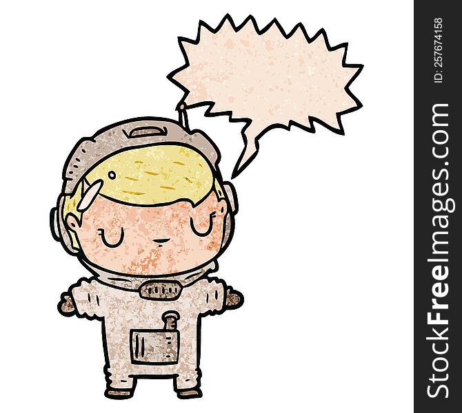Cute Cartoon Astronaut And Speech Bubble In Retro Texture Style