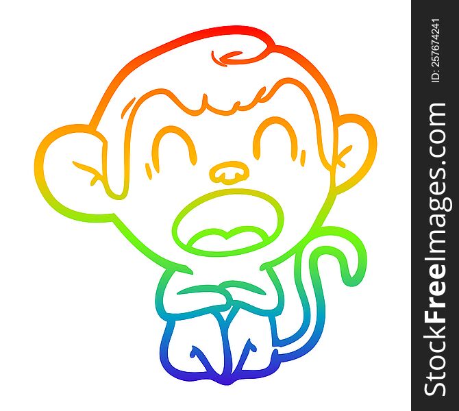 rainbow gradient line drawing of a yawning cartoon monkey