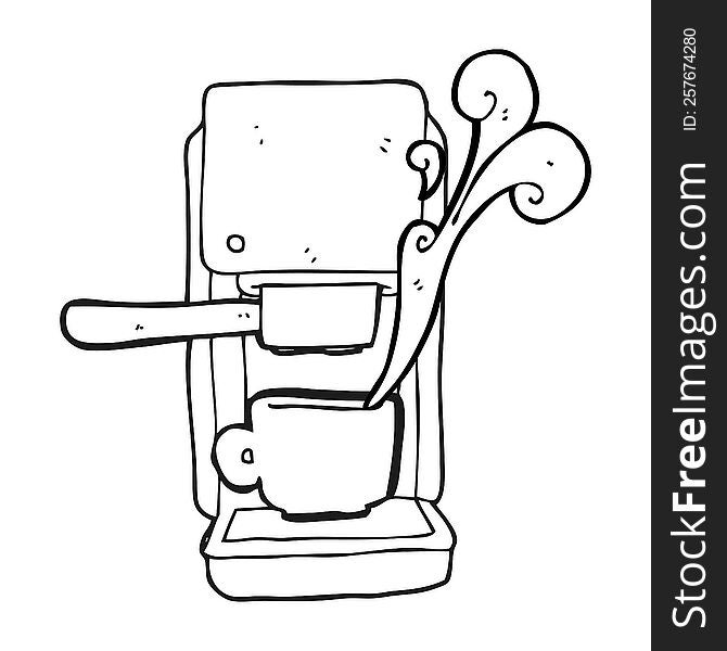 freehand drawn black and white cartoon espresso maker