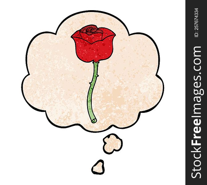 cartoon rose with thought bubble in grunge texture style. cartoon rose with thought bubble in grunge texture style