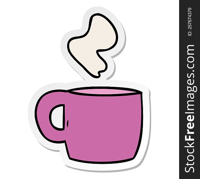 Sticker Cartoon Doodle Of A Steaming Hot Drink
