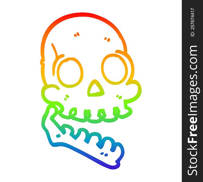 Rainbow Gradient Line Drawing Cartoon Happy Skull