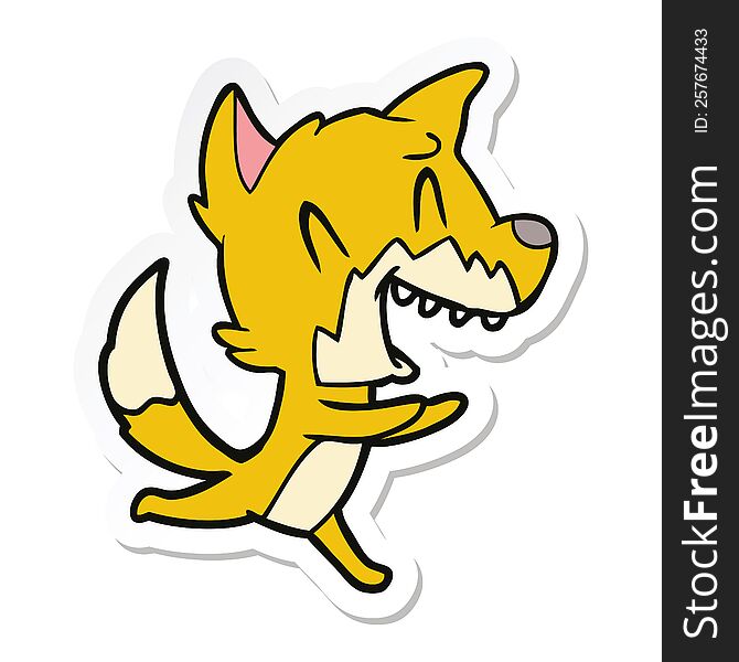 Sticker Of A Laughing Fox Running Away