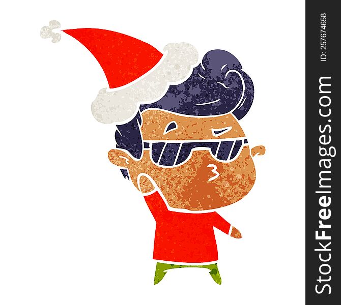 Retro Cartoon Of A Cool Guy Wearing Santa Hat