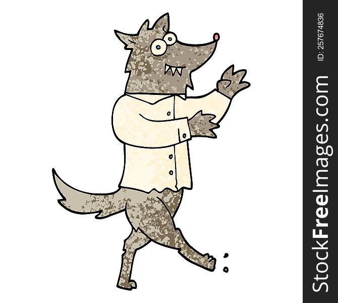 Grunge Textured Illustration Cartoon Werewolf