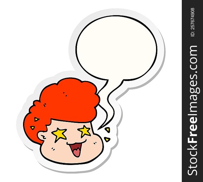 Cartoon Excited Boy And Speech Bubble Sticker