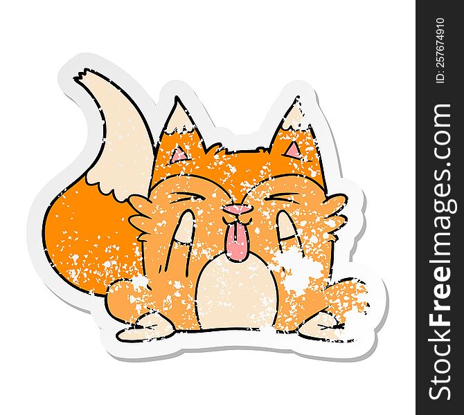 Distressed Sticker Of A Funny Cartoon Fox