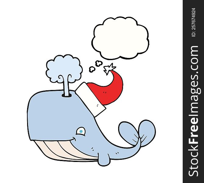 Thought Bubble Cartoon Whale Wearing Christmas Hat