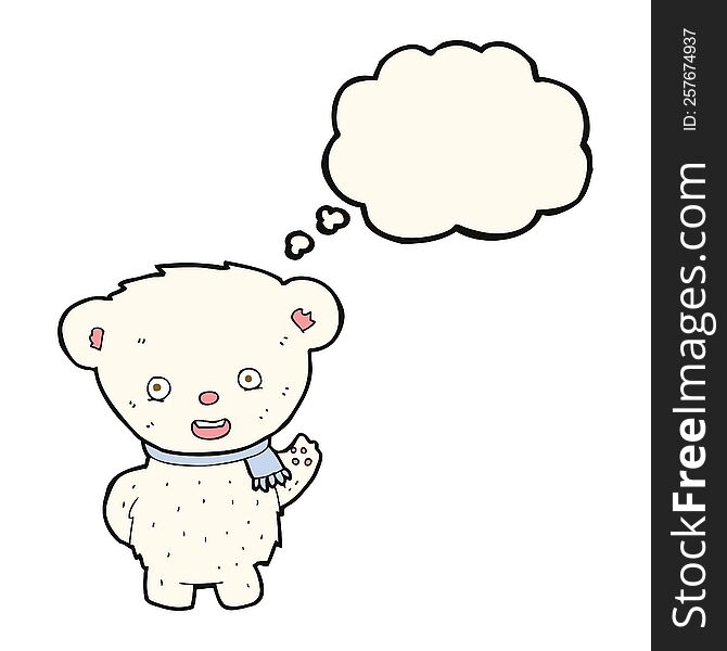 Cartoon Polar Bear Waving With Thought Bubble