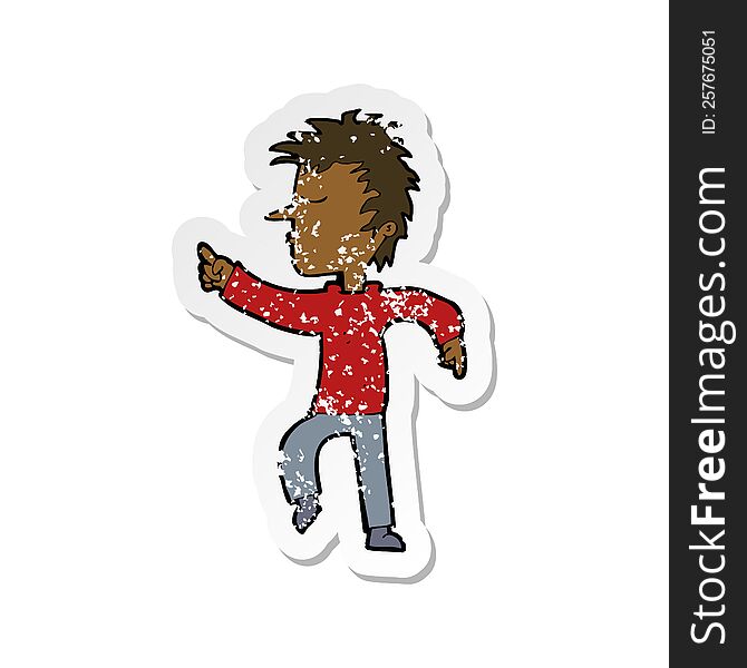 Retro Distressed Sticker Of A Cartoon Man Pointing