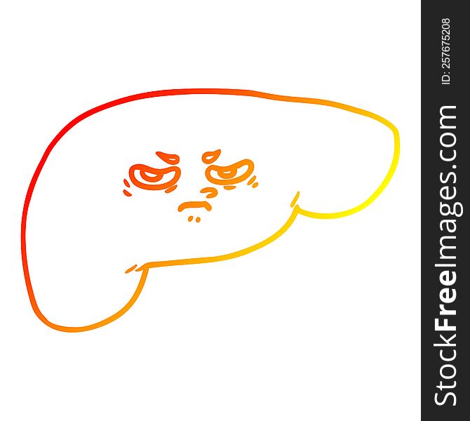 warm gradient line drawing of a cartoon liver