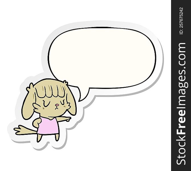 Cartoon Dog Girl Pointing And Speech Bubble Sticker