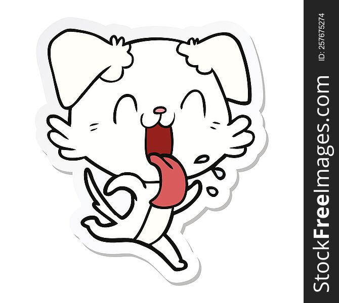 Sticker Of A Cartoon Panting Dog Running
