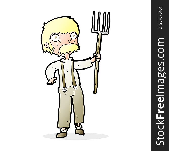 Cartoon Farmer With Pitchfork