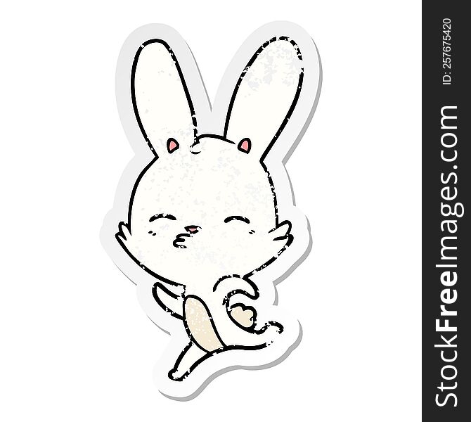 Distressed Sticker Of A Running Bunny Cartoon