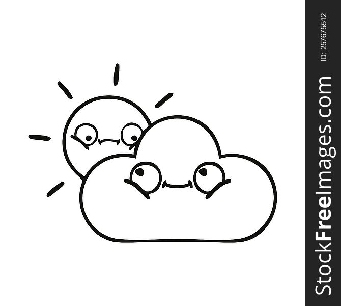 line drawing cartoon of a storm cloud and sun