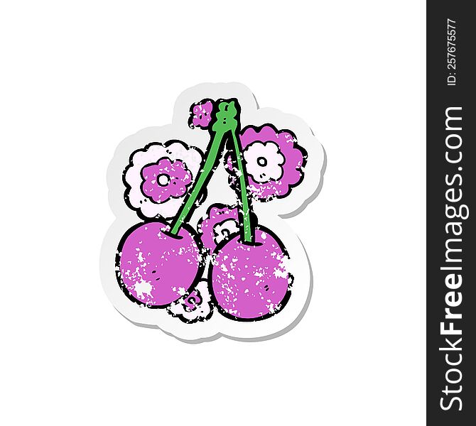 Retro Distressed Sticker Of A Cartoon Cherries